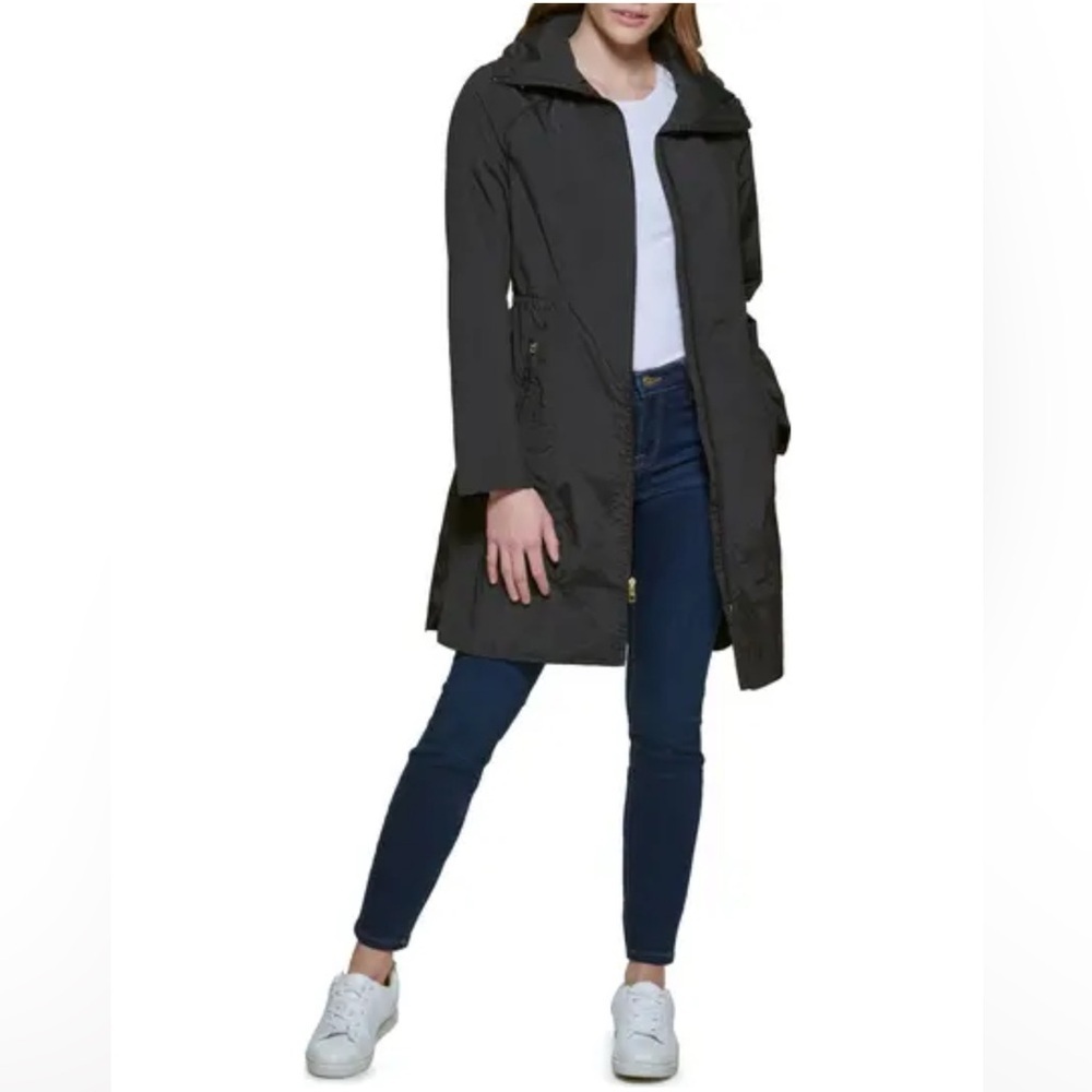 Anne Klein Black Hooded Rain Jacket - Water Proof Parks Coat